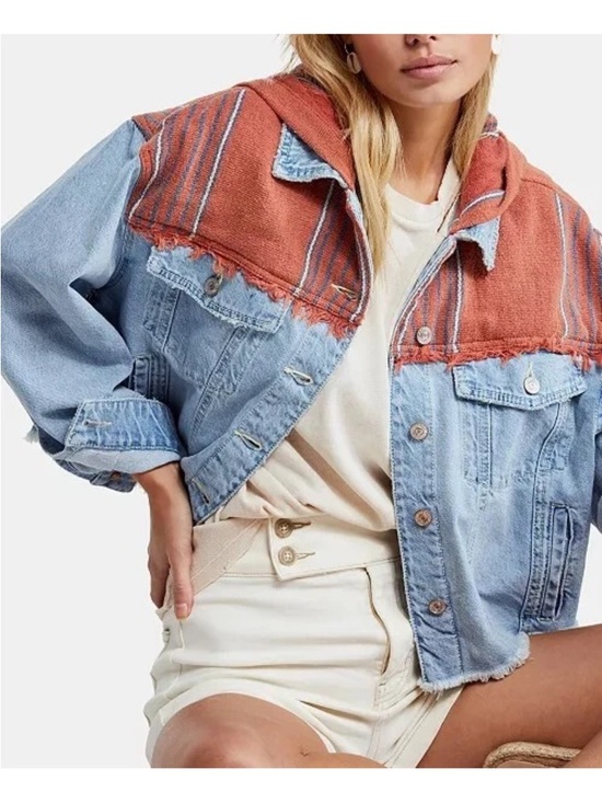 Free People Jackets & Blazers - Free People Baja Hooded Denim Jacket Size Medium; Like New